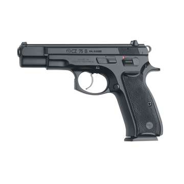Picture of CZ 75 B, Double Action/Single Action, Semi-automatic, Metal Frame Pistol, Full Size, 9MM, 4.6" Cold Hammer Forged Barrel, Steel, Black, Plastic Grips, Fixed Sights, 10 Rounds, 2 Magazines 01102