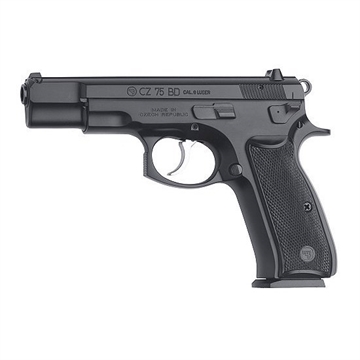 Picture of CZ 75BD, Double Action/Single Action, Semi-automatic, Metal Frame Pistol, Full Size, 9MM, 4.6" Cold Hammer Forged Barrel, Decocker, Matte Finish, Black, Plastic Grips, Fixed Sights, 10 Rounds, 2 Magazines 01130