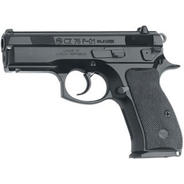 Picture of CZ 75 P-01, Double Action/Single Action, Semi-automatic, Metal Frame Pistol, Compact, 9MM, 3.75" Cold Hammer Forged Barrel, Black, Rubber Grips, Fixed Sights, 10 Rounds, 2 Magazines 01199