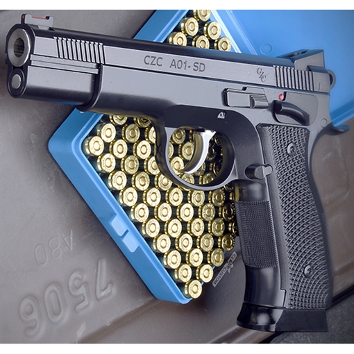 Picture of CZ AO1-SD, Optics Ready, Double Action/Single Action, Semi-automatic, Metal Frame Pistol, Full Size, 9MM, 4.9" Match Grade Bull Barrel, Blued Finish, Black, Optics Ready with Leupold DPP and Trijicon RMR Plate, Manual Safety, Fiber Optic Front Sight, 19 Rounds, 2 Magazines 91732