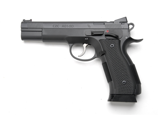 Picture of Cz Custom Shop A01-SD 9mm Luger 19+1 5" Match Grade Bull Barrel, Black Optic Cut/Serrated Steel Slide, Black Polycoat Steel Frame w/Beavertail, Black G10 Grip, Short Dustcover 96333