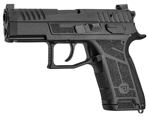 Picture of CZ P-09C Nocturne, Semi-automatic, Double Action/Single Action, Polymer Frame Pistol, Compact, 9MM, 3.74" Barrel, Matte Finish, Black, Optics Ready Slide, Holosun K and RMS Footprint, Contrast Luminescent 3 Dot Sights, Manual Safety with Interchangeable Decocker, 15 Rounds, 2 Magazines 91660