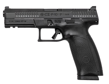 Picture of CZ P-10 F, Striker Fired, Semi-automatic, Polymer Frame Pistol, Full Size, 9MM, 4.5" Barrel, Nitride Slide Finish, Black, 3 Interchangeable Backstraps, Fixed Sights, Optic Ready, Integrated Trigger Safety, 10 Rounds, 2 Magazine, Reversible Magazine Catch 01550