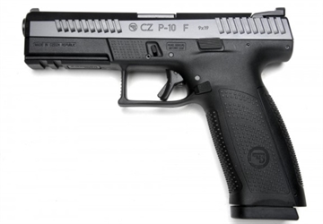 Picture of CZ CZ, P-10F, Semi-automatic, Striker Fired, Full Size, 9MM, 4.5" Barrel, Nitride Finish, Polymer Frame, Black, Ambidextrous, Trigger Safety, Fixed Sights, 19 Rounds, 2 Magazines 91540