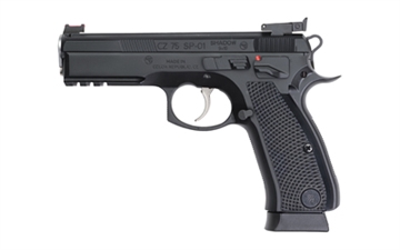 Picture of CZ Custom CZ SP01 Accu Shadow, Double Action/Single Action, Semi-automatic, Metal Frame Pistol, Full Size, 9MM, 4.6" Barrel, Steel, Polycoat Finish, Black, Aluminum Grips, Fiber Optic Front/Adjustable Rear Sight, Manual Safety, 19 Rounds, 2 Magazines 91033