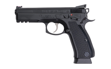 Picture of CZ Custom CZ SP01 Shadow Custom, Double Action/Single Action, Semi-automatic, Metal Frame Pistol, Full Size, 9MM, 4.6" Barrel, Steel, Polycoat Finish, Black, Aluminum Grips, Fiber Optic Front/Fixed Rear, Manual Safety, 19 Rounds, 2 Magazines 91031