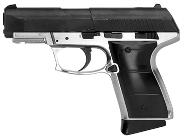 Picture of Daisy 5501 Powerline CO2 177 BB 15+1 430 fps, Smooth Bore Barrel, Black Slide, Silver Metal Frame with Pic. Rail, Molded Grips, Blade Front Sight, Manual Trigger Block Safety 985501442