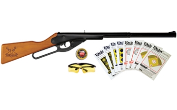 Picture of Daisy Buck Shooting Kit Spring Piston 177 BB 400rd Shot 350 fps, Black Barrel/Rec, Stained Hardwood Furniture, Includes Glasses/Premium Ammo/Targets 994105403