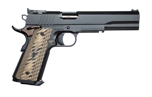 Picture of Dan Wesson Kodiak 10mm Auto 8+1 6.03" Bull Barrel, Tri-Tone Black Stainless Steel Serrated Slide & Frame w/Picatinny Accessory Rail & Beavertail, Brown G10 Grip, Includes 2 Magazines 01853