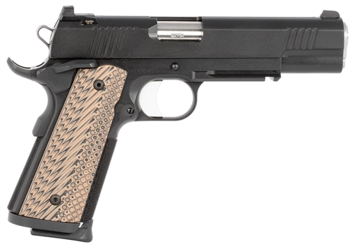 Picture of Dan Wesson Specialist 9mm Luger 10+1 5" Stainless Steel Barrel, Black Duty Serrated Stainless Steel Slide & Frame w/Beavertail & Picatinny Rail, Black/Brown G10 Grip, Ambidextrous 01806