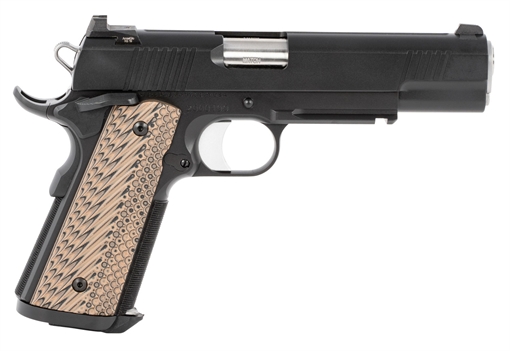 Picture of Dan Wesson Specialist 10mm Auto 8+1 5" Stainless Steel Barrel, Black Duty Serrated Steel Slide, Frame w/Beavertail & Picatinny Rail, Black/Brown G10 Grip, Ambidextrous 01814