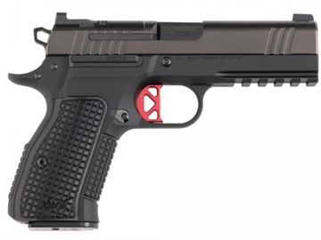 Picture of Dan Wesson DWX Compact, Single Action Only, Semi-Automatic, Metal Frame Pistol, Compact, 9MM, 4" Match Grade Barrel, DLC Finish, Black, Aluminum Grips, Optics Ready Slide, Manual Safety, Front Tritium Night Sight, Blacked Out Rear Fixed Rear Sight, Skeletonized Safety, 15 Rounds, 1 Magazine 92104