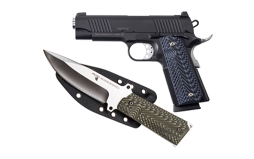 Picture of Magnum Research 1911C, 1911, Semi-automatic, Metal Frame Pistol, Commander Size, 45 ACP, 4.33" Barrel, Steel, Black, G10 Grips, Fixed Sights, 8 Rounds, 2 Magazines, Includes 1911 Knife and Sheath DE1911C-K