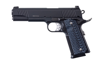 Picture of Magnum Research 1911 G 45 ACP Caliber with 5.01" Barrel, 8+1 Capacity, Overall Matte Black Finish Carbon Steel, Beavertail Frame, Serrated Slide & Black/Gray G10 Grip DE1911G
