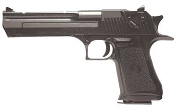 Picture of Magnum Research Desert Eagle, MK19, Single Action, Semi-automatic, Metal Frame Pistol, Full Size, 44 Magnum, 6" Barrel, Steel, Black, Rubber Grips, Fixed Sights, Ambidextrous Thumb Safety, 8 Rounds, 1 Magazine, Ambidextrous, California Compliant DE44CA