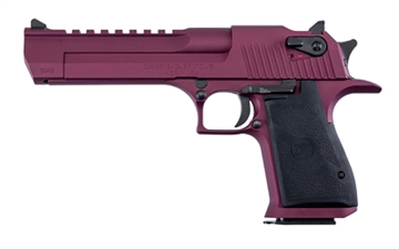 Picture of Magnum Research Desert Eagle, MK19, Single Action, Semi-automatic, Metal Frame Pistol, Full Size, 50 Action Express, 6" Barrel, Steel, Cerakote Finish, Black Cherry, Hogue Grips, Ambidextrous Thumb Safety, 7 Rounds, 1 Magazine, Ambidextrous DE50BKC