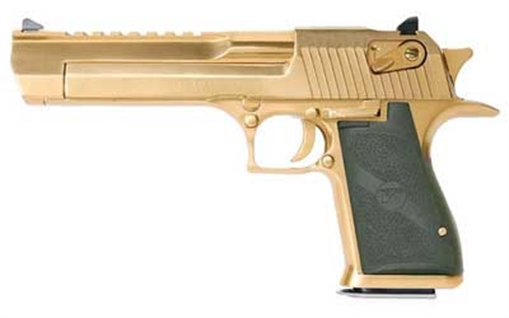 Picture of Magnum Research Desert Eagle, MK19, Single Action, Semi-automatic, Metal Frame Pistol, Full Size, 50 Action Express, 6" Barrel, Steel, Titanium Gold, Plastic Grips, Fixed Sights, Ambidextrous Thumb Safety, 7 Rounds, 1 Magazine, Ambidextrous DE50TG