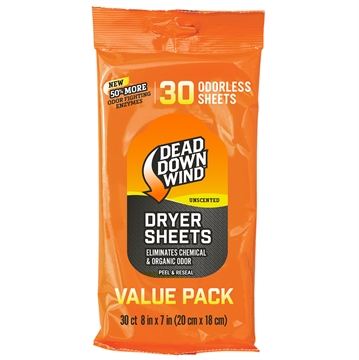 Picture of Dead Down Wind Dryer Sheets Odor Eliminator Odorless Scent Dryer Sheet 30 Per Pkg 113019