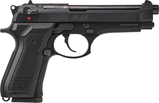 Picture of Derya Melik, Double Acton/Single Action, Semi-automatic, Metal Frame Pistol, Full Size, 9MM, 4.9", Anodized Finish, Black, Fixed Sights, Slide Mounted Decocker, Polymer Grips, 10 Rounds, 1 Magazine 10L.MELIK9.TR 10LMELIK9TR