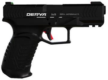 Picture of Derya DY9, Striker Fired, Semi-automatic, Polymer Frame Pistol, Full Size, 9MM, 3.86" Barrel, Melonite Finish, Black, Truglo Fiber Optic Front and Rear Sights, Optics Ready Slide, Glock Magazine Compatible, 15 Rounds, 1 Magazine, Includes (2) Optic Plates & (4) Back Straps DY9.TR DY9TR