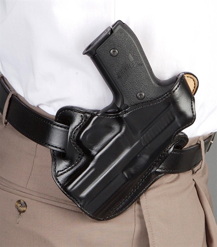Picture of DeSantis Gunhide Thumb Break Scabbard OWB Black Leather Belt Slide Fits Glock 17 Fits Glock 22 Fits Glock 31 Right Hand 001BAB2Z0