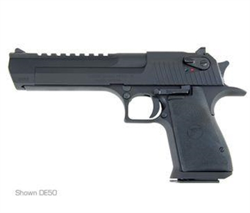 Picture of Magnum Research Desert Eagle, MK19, Single Action, Semi-automatic, Metal Frame Pistol, Full Size, 357 Magnum, 6" Barrel, Steel, Black, Plastic Grip, Fixed Sights, Ambidextrous Thumb Safety, 9 Rounds, 1 Magazine, Ambidextrous DE357
