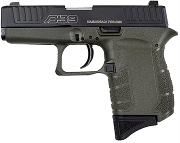 Picture of Diamondback Firearms DB9, Semi-automatic, Striker-Fired, Sub-Compact, 9MM, 3" Barrel, Polymer Frame, Olive Drab Green Frame, Black Oxide Finish Slide, Fixed Sights, 6 Rounds, 1 Magazine DB0200P101