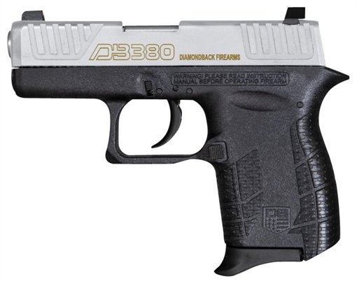Picture of Diamondback DB380 Gen4 Micro-Compact Frame 380 ACP 6+1, 2.80" Stainless Steel Barrel, Nickel Boron Serrated Stainless Steel Slide, Black Polymer Frame w/Beavertail & Grip DB0100E022