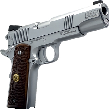 Picture of Dickinson LLC DCKSN45B 1911 Adam B Full Size Frame SAO 45 ACP 5" Stainless Button Rifled Barrel, Stainless Steel B Serrations Slide, Stainless Steel Frame, Wood Grip 0