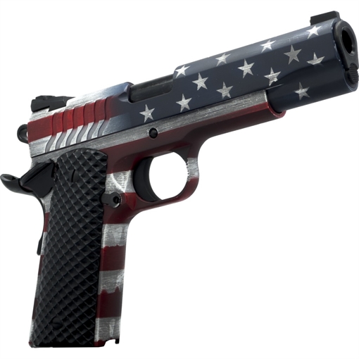 Picture of Dickinson LLC DKSN45AFS Adam 1911 American Flag Full Size 45 ACP 8+1 4.37" Black Barrel, American Flag Cerakote Steel B Serrations Slide & Steel Frame w/Beavertail, Black Textured Grip