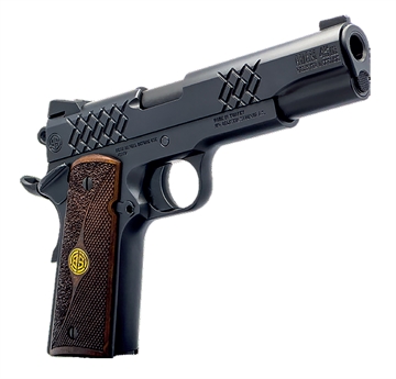 Picture of Dickinson LLC 1911 Adam Full Size Frame 45 ACP 8+1 5" Matte Black Button Rifled Barrel, Matte Black Serrated Aluminum Slide, Matte Black Steel Frame, Wood Grips DKSN45BM