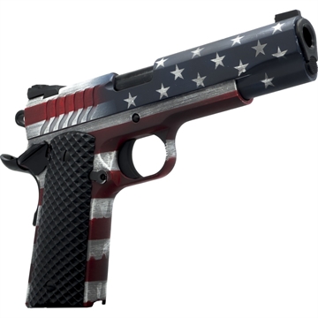 Picture of Dickinson LLC DKSN9AFS Adam 1911 American Flag Full Size 9mm Luger 9+1 4.37" Black Barrel, American Flag Cerakote Steel B Serrations Slide & Steel Frame w/Beavertail, Black Textured Grip