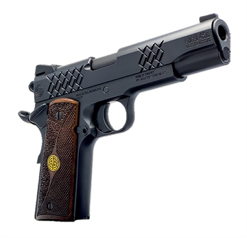 Picture of Dickinson LLC 1911 Adam Full Size Frame 45 ACP 8+1 4.37" Matte Black Button Rifled Barrel, Matte Black Serrated Aluminum Slide, Matte Black Steel Frame, Wood Grips DKSN9BM