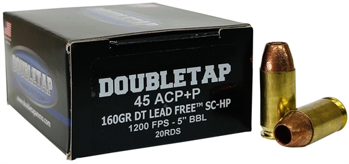 Picture of Double Tap DT Lead Free Handgun Ammunition 45 Auto 160gr SC-HP Mann Load 1050 fps 20/ct 45A160XM
