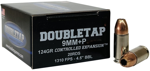 Picture of DoubleTap Ammunition 9mm+P 124gr Controlled Expansion JHP 20 Per Box/50 Case 9MM124HP20
