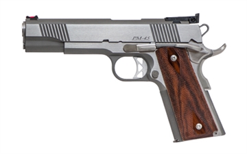 Picture of Dan Wesson Pointman Nine 9mm Luger Caliber with 5" Barrel, 9+1 Capacity, Overall Stainless Steel Finish, Beavertail Frame, Serrated Brushed Slide & Cocobolo Grip 01942