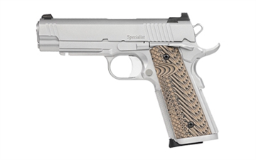 Picture of Dan Wesson Specialist Commander, 1911, Semi-automatic, Metal Frame Pistol, Commander, 45 ACP, 4.25" Barrel, Stainless Steel, Bead Blasted Finish, Silver, G10 Grips, Night Sights, Ambi Thumb Safety, 8 Rounds, 2 Magazines 01809