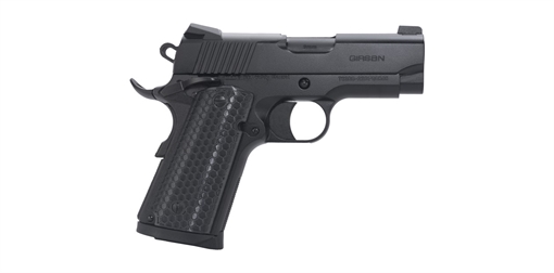 Picture of Girsan MC1911SC Untouchable, 1911, Semi-Automatic, Metal Frame Pistol, Officer Size, 9MM, 3.4" Barrel, Steel, Black, G10 Grips, 3-Dot Sights, Ambidextrous Safety, 7 Rounds, 1 Magazine 392065