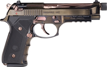 Picture of Girsan Regard MC X, TALO Exclusive, Semi-automatic, Double Action/Single Action, Full Size, 9MM, 4.9" Spiral Threaded Barrel, PVD Finish, Smoke Frame and Slide, Rose Gold Barrel and Controls, Polymer Grips, Ambidextrous Safety, 18 Rounds, 1 Magazine 391181