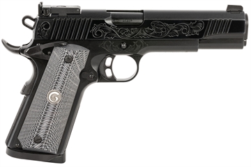 Picture of EAA GIRSAN MC1911 S Lux Full Size 45 ACP 8+,1 5" Black Steel Barrel, Black Chrome w/Engraving Serrated Slide, Black Chrome Engraved Steel Frame w/Beavertail, G10 Grips Ambidextrous 390098