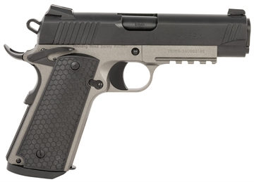 Picture of Girsan MC1911C Untouchable, 1911, Semi-Automatic, Metal Frame Pistol, Commander Size, 9MM, 4.4" Barrel, Steel, Two Tone Finish, Black and Silver, G10 Grips, 3-Dot Sights, Ambidextrous Safety, 9 Rounds, 1 Magazine 392077