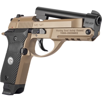 Picture of EAA GIRSAN MC 14T Solution Compact Frame 380 ACP 13+1, 4.50" Black Steel Tip-Up Barrel, Flat Dark Earth Serrated Steel Slide & Aluminum Frame w/Picatinny Rail, Black Grip, Ambidextrous 390860