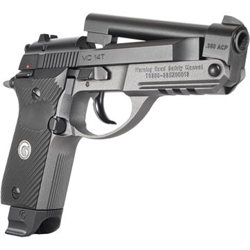 Picture of EAA GIRSAN MC 14T Solution Compact Frame 380 ACP 13+1, 4.50" Black Steel Tip-Up Barrel & Serrated Steel Slide, Matte Stainless Aluminum Frame w/Picatinny Rail, Black Polymer Grip, Ambidextrous 390855