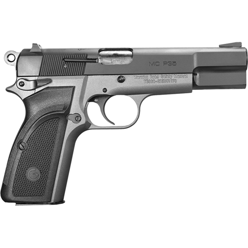 Picture of EAA GIRSAN MC P35 9mm Luger 15+1, 4.87" Black Steel Barrel, Black Serrated Steel Slide, Matte Stainless Steel Frame, Black Checkered Polymer Grip, Ambidextrous 390455