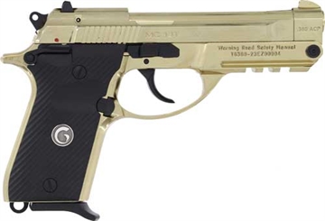 Picture of Girsan MC 14T Solution Compact Frame 380 ACP 13+1 4.50" Gold Plated PVD Steel Tip-Up Barrel, Gold Plated Serrated Steel Slide, Gold Plated Aluminum Frame w/Picatinny Rail, Black Polymer Grip 390870