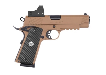 Picture of EAA GIRSAN MC1911 C TV Carry Frame 45 ACP 8+1, 4.40" Black Steel Barrel, Desert Earth Serrated Slide & Steel Frame w/Beavertail & Picatinny Rail, EAA Far-Dot, Ambidextrous 390075