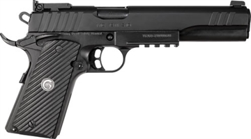 Picture of Girsan MC1911, S Hunter, Semi-automatic, 1911, Metal Frame Pistol, Full Size, 10MM, 6" Barrel, Matte Finish, Black, Fully Adjustable Rear Super Sight, Extended Beavertail, Accessory Rail, 9 Rounds, 1 Magazine 390600