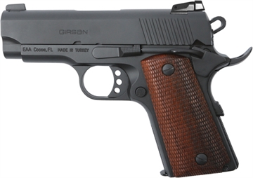 Picture of EAA Girsan MC1911 SC Officer Model Handgun 9mm Luger 7rd Magazine 3.4" Barrel Black w/Brown Grips 390045