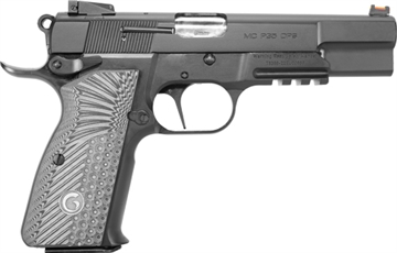 Picture of Girsan MCP35 OPs, Semi-automatic, Single Action Only, Full Size, 9MM, 4.87" Barrel, Steel Framed Pistol, Blued Finish, G10 Grips, Ambidextrous Safety, Dovetail Rear Adjustable Sights, Fiber Optic Front Sight, Accessory Rail, 15 Rounds, 1 Magazine 390470