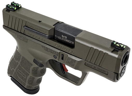 Picture of SAR USA SAR9 SC Sub-Compact Frame 9mm Luger 12+1 3.30" Black Steel Barrel, OD Green Cerakote Steel Optic Ready/Ported/Serrated Slide, OD Green Polymer Frame, Interchangeable Backstrap Grip SAR9SCOD